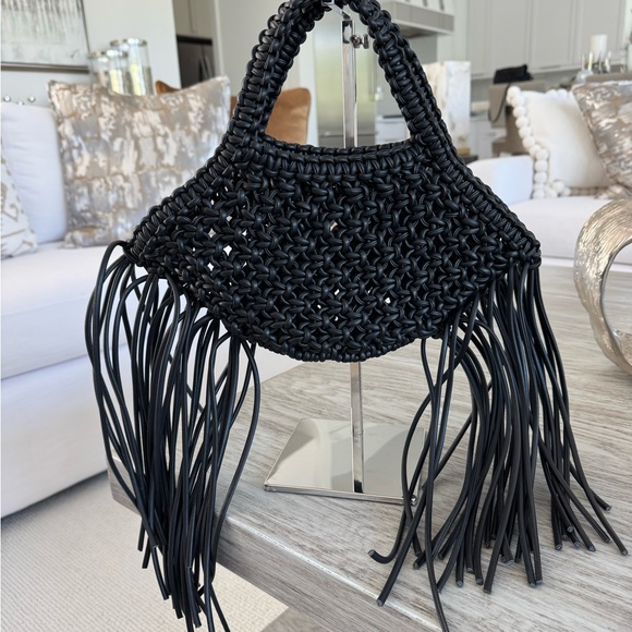 Yuzefi Mini Woven Black Basket Fringe Bag NWT - Picture 8 of 12